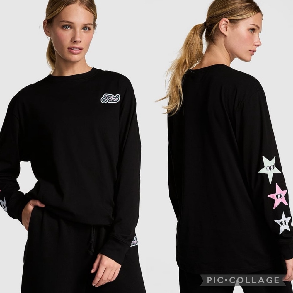 PINK Oversized Long-Sleeve Campus T-Shirt
